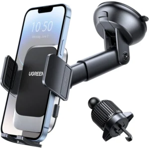 UGREEN Car Phone Holder – Upgraded 4-in-1 Dashboard/Air Vent/Windscreen Mount, One-Button Release, Metal Hook Mobile Holder, Fits iPhone 17/16/15/14, Samsung S25/24/23, 4.7-7.2" Accessories