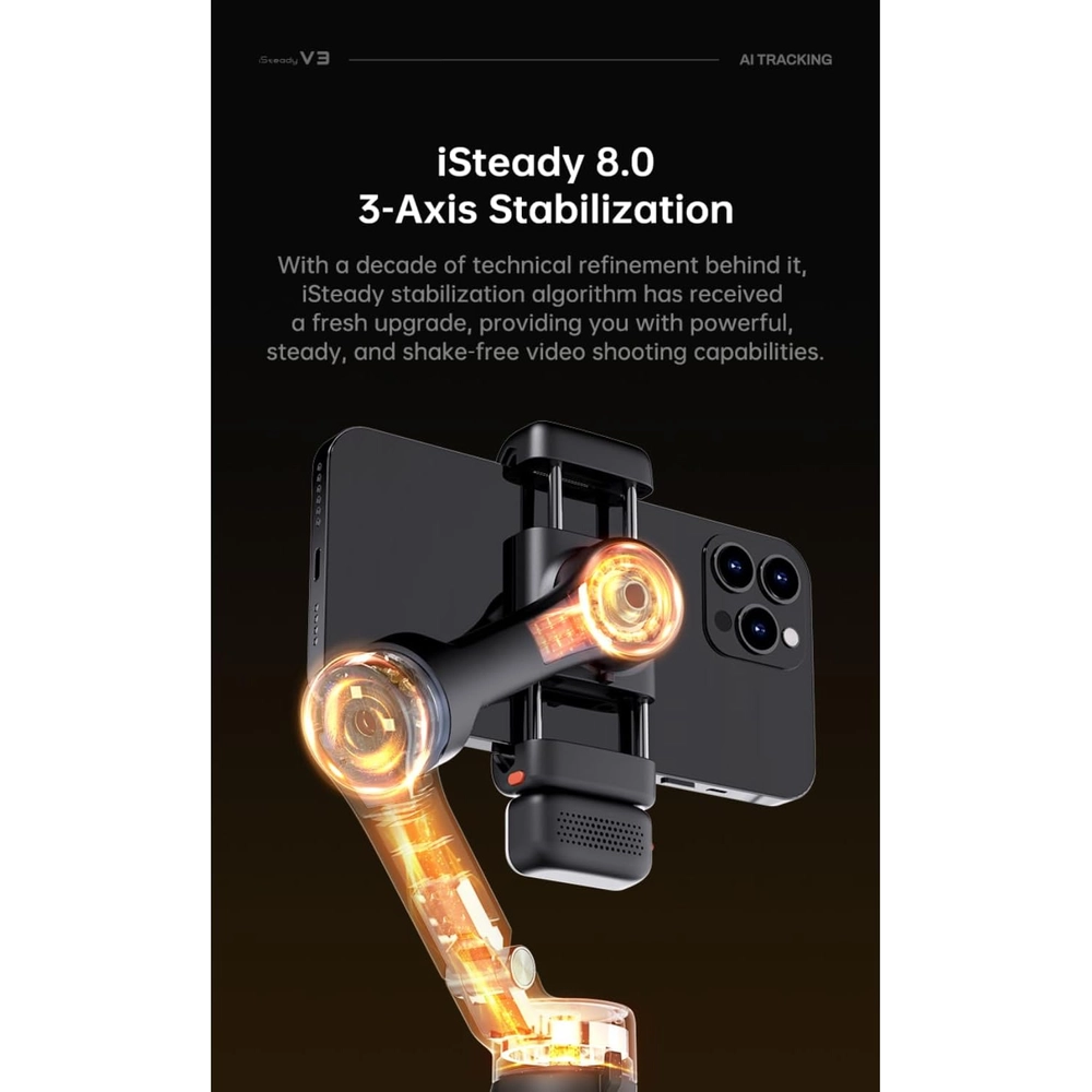 Hohem iSteady V3 Black 3-Axis Smartphone Gimbal Stabilizer with AI Tracking, Detachable Remote Control, Built-in Extension Rod & 3-Color Fill Light 5 Hohem iSteady V3 Black 3-Axis Smartphone Gimbal Stabilizer with AI Tracking, Detachable Remote Control, Built-in Extension Rod & 3-Color Fill Light - Image 5