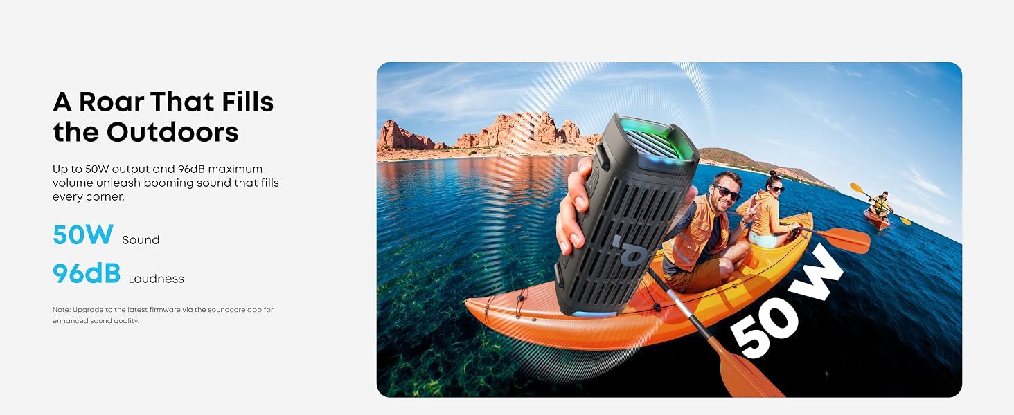 Soundcore Boom 3i 50W Portable Outdoor Speaker - IP68 Waterproof, Saltwater-Resistant, Floating Playback, BassUp 2.0, Black 58 boom3i fixed