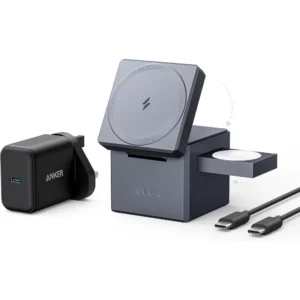 Anker 3-in-1 Cube Compatible with MagSafe – 15W Fast Charging Station for iPhone, Apple Watch & AirPods – Compact Foldable Magnetic Wireless Charger