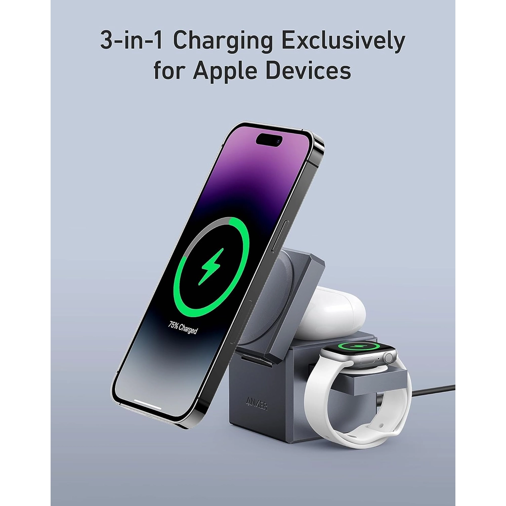 Anker 3-in-1 Cube Compatible with MagSafe – 15W Fast Charging Station for iPhone, Apple Watch & AirPods – Compact Foldable Magnetic Wireless Charger 2 Anker 3-in-1 Cube Compatible with MagSafe – 15W Fast Charging Station for iPhone, Apple Watch & AirPods – Compact Foldable Magnetic Wireless Charger - Image 2