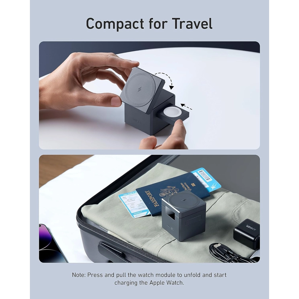 Anker 3-in-1 Cube Compatible with MagSafe – 15W Fast Charging Station for iPhone, Apple Watch & AirPods – Compact Foldable Magnetic Wireless Charger 4 Anker 3-in-1 Cube Compatible with MagSafe – 15W Fast Charging Station for iPhone, Apple Watch & AirPods – Compact Foldable Magnetic Wireless Charger - Image 4