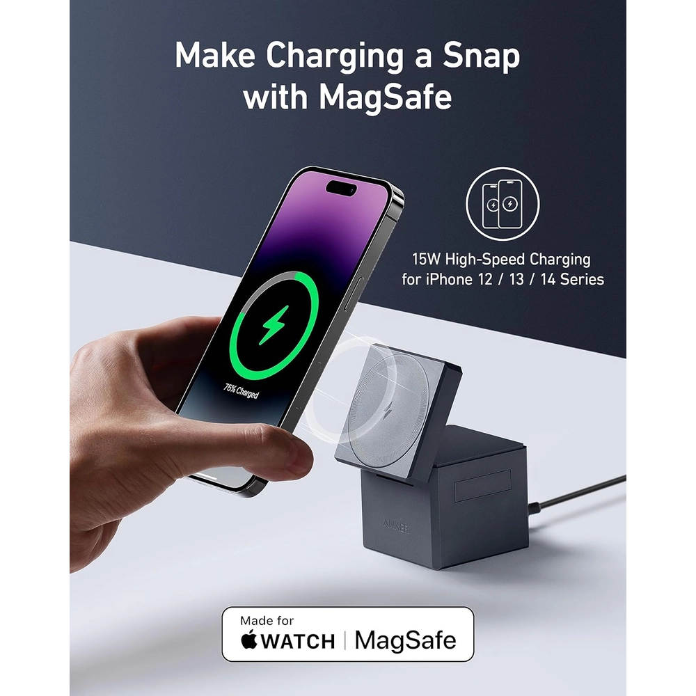 Anker 3-in-1 Cube Compatible with MagSafe – 15W Fast Charging Station for iPhone, Apple Watch & AirPods – Compact Foldable Magnetic Wireless Charger 6 Anker 3-in-1 Cube Compatible with MagSafe – 15W Fast Charging Station for iPhone, Apple Watch & AirPods – Compact Foldable Magnetic Wireless Charger - Image 6