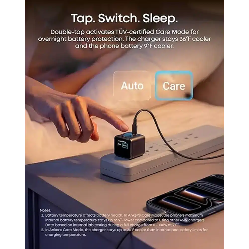 Anker Nano 45W USB-C Wall Charger - Smart Display, 180° Foldable Plug, ActiveShield Care Mode, iPhone 17/16/15 Compatible - white 3 Anker Nano 45W USB-C Wall Charger - Smart Display, 180° Foldable Plug, ActiveShield Care Mode, iPhone 17/16/15 Compatible - white - Image 3