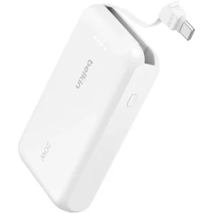 Belkin Fast Charge Portable Power Bank 10K - Integrated USB-C Cable, 20W PD, iPhone 17/iPad/Galaxy, white