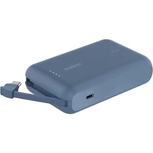 Belkin Fast Charge Portable Power Bank 10K - Integrated USB-C Cable, 20W PD, iPhone 17/iPad/Galaxy, Blue