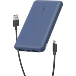 Belkin 10K USB-C Portable Power Bank - 10000mAh, 15W, USB-C + 2×USB-A, iPhone/Galaxy/AirPods, Blue