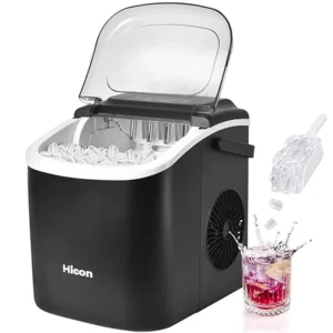 HICON Ice Cube Maker - Bullet Ice, 33lbs/24H, Auto-Clean, Handle, Countertop with Scoop, Plastic, Home/Bar/Cafe