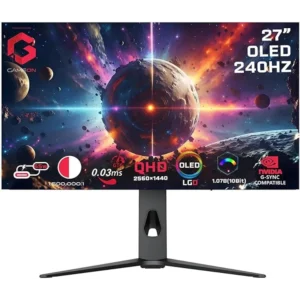 GAMEON 27" OLED QHD Gaming Monitor - 240Hz, 0.03ms, HDMI 2.1, DP 1.4, USB-C 65W, HDR10, FreeSync/G-Sync, RGB, KVM, Black