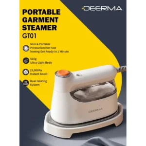 GT01 Portable Handheld Garment Steamer - 1200W Fast Heat, Foldable Travel Steam Iron, Wrinkle Remover, Sterilizer, 110ml Tank, White