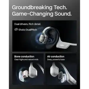 SHOKZ OpenRun Pro 2 Silver – Bone Conduction Sports Headphones, Bluetooth 5.3, Noise Cancelling Mics, IP55, 12H Playtime
