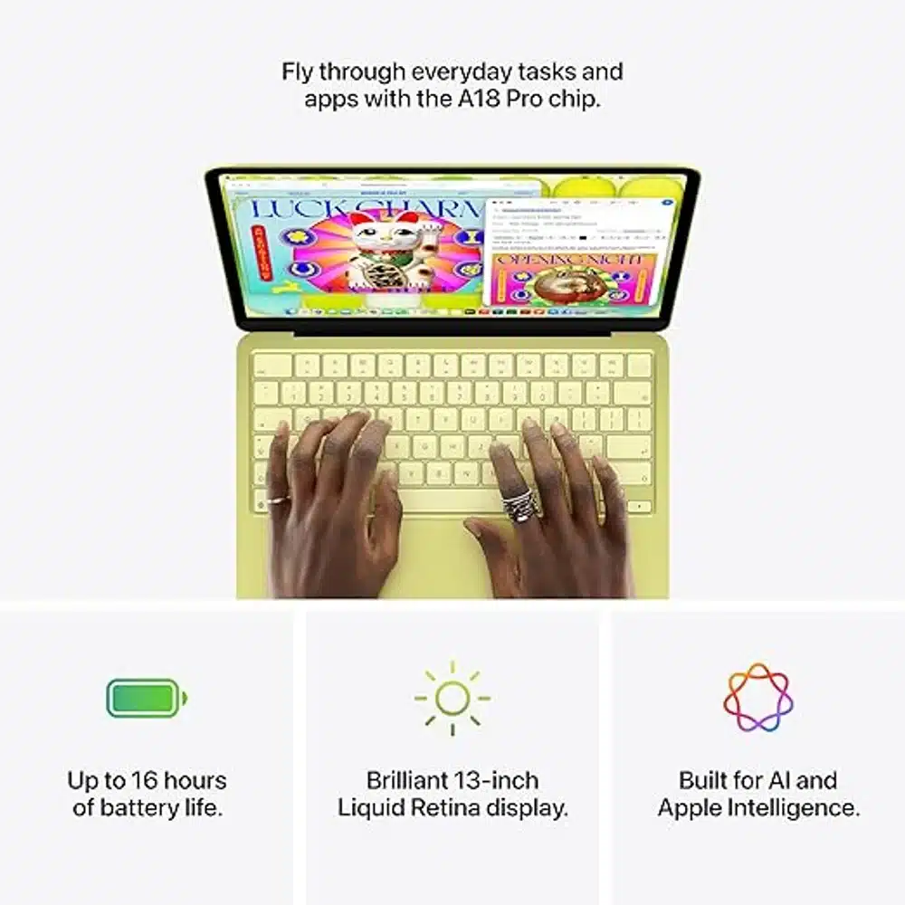 حاسوب أبل MacBook Neo النيلي (Indigo) مقاس 13 بوصة بسعة 512 جيجابايت – معالج A18 Pro، ذاكرة 8 جيجابايت، Touch ID، شاشة Liquid Retina – نسخة الإمارات TDRA 12 MacBook Neo النيلي 512GB منافذ USB-C