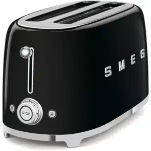 SMEG 3 Slice Toaster Matte Black Retro Stainless Steel Wide Slots TSF01BLMUK