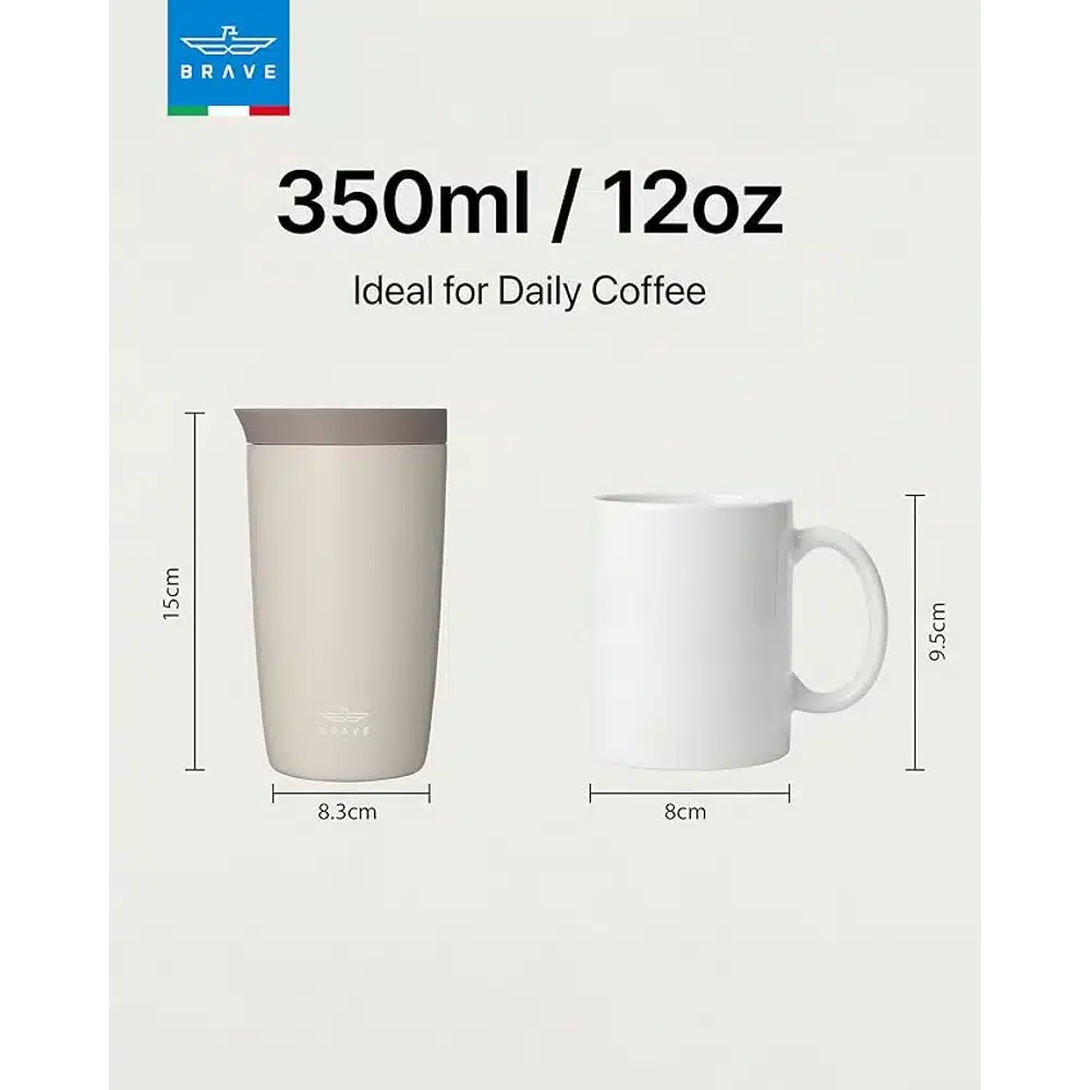 BRAVE TempGuard Insulated Travel Mug 350ml Beige Leakproof Stainless Steel Coffee Tumbler with Push Button Lid 5 BRAVE TempGuard Insulated Travel Mug 350ml Beige Leakproof Stainless Steel Coffee Tumbler with Push Button Lid - Image 5