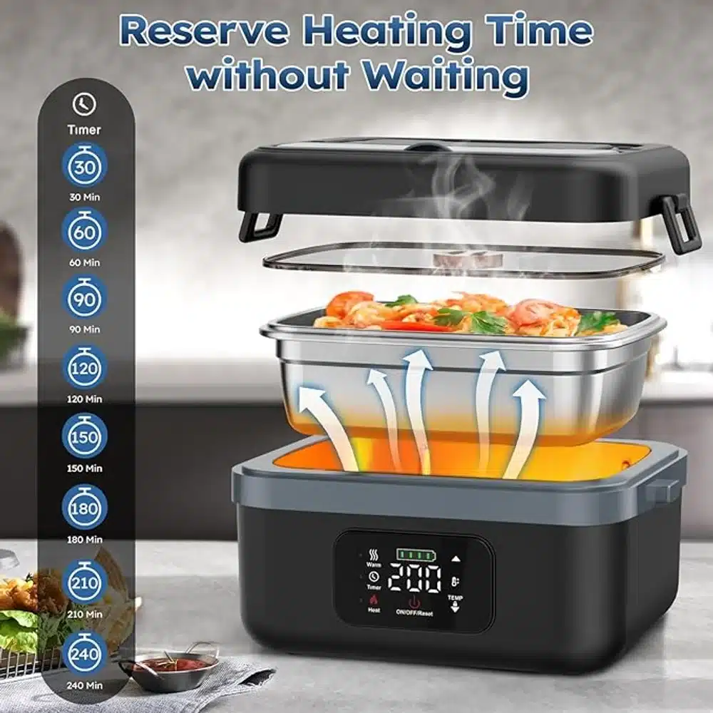 Angju Green Lion Portable Lunch Box black 1L Rechargeable 8000mAh Electric Food Warmer Lunch Box 3 Angju Green Lion Portable Lunch Box black 1L Rechargeable 8000mAh Electric Food Warmer Lunch Box - Image 3