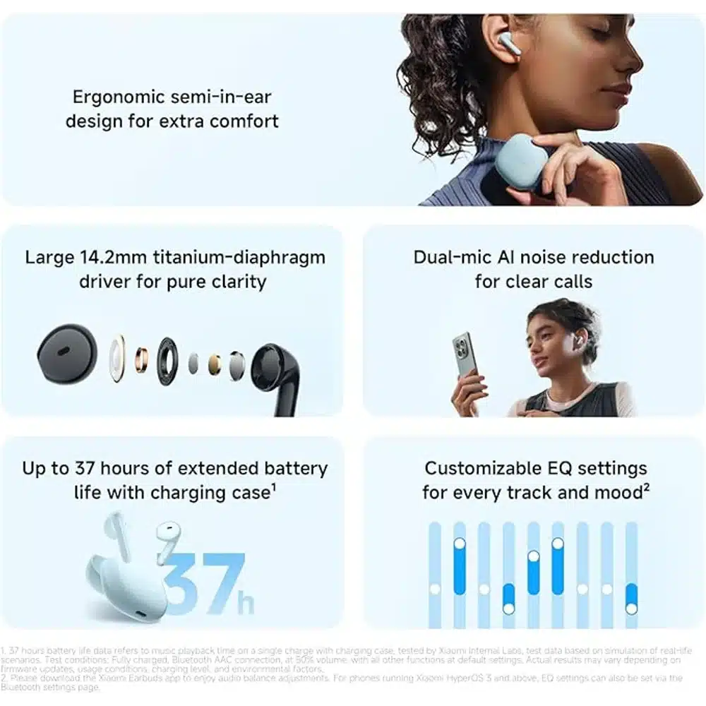 Xiaomi Redmi Buds 8 Active Blue Wireless Bluetooth Earbuds with 37H Battery Life AI Noise Reduction 3 Xiaomi Redmi Buds 8 Active Blue Wireless Bluetooth Earbuds with 37H Battery Life AI Noise Reduction - Image 3