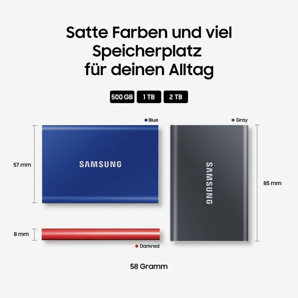 SAMSUNG SSD T7 Portable 1TB - USB 3.2 Gen 2, 1050 MB/s, Gray 7 SAMSUNG SSD T7 Portable 1TB - USB 3.2 Gen 2, 1050 MB/s, Gray - Image 7