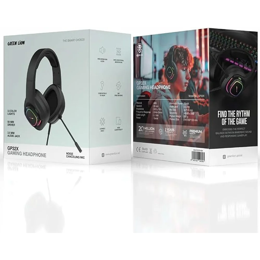 Green Lion GP32X Gaming Headphone Black Wired 3.5mm Real Stereo Specs 5 Green Lion GP32X Gaming Headphone product gallery image - Totot.ae