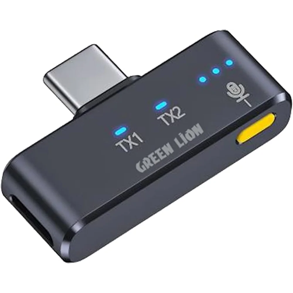 Green Lion GM-92X Wireless Microphone Black 40m Range Dual Mic Recording 3 Green Lion GM 92X Wireless Microphone detail view - Totot.ae