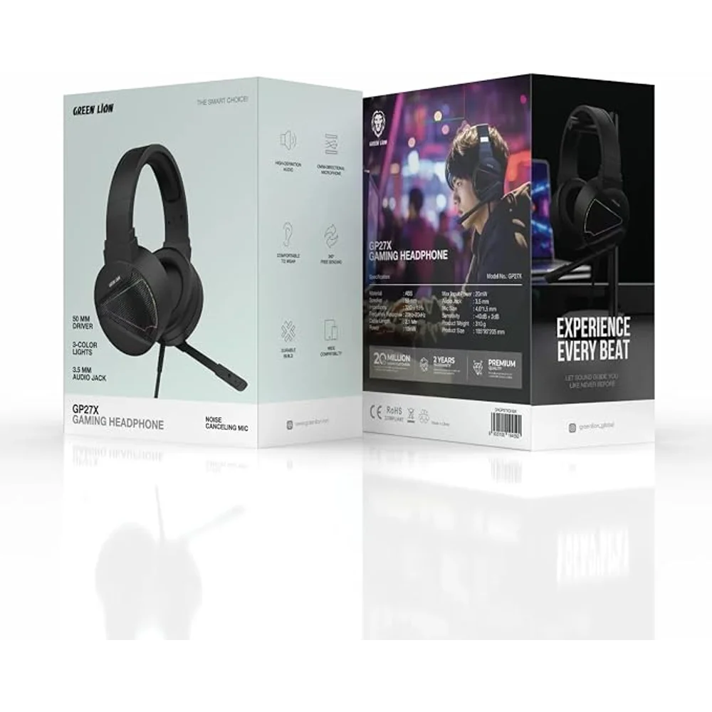Green Lion GP27X Gaming Headphone Black Genuine Wired 3.5mm Stereo 3 Green Lion GP27X Gaming Headphone detail view - Totot.ae
