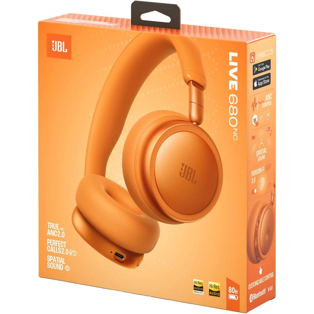 JBL Live 680NC Wireless On-Ear Headphones - 80H Battery, Adaptive ANC, Orange 8 JBL Live 680NC Wireless On-Ear Headphones - 80H Battery, Adaptive ANC, Orange - Image 8