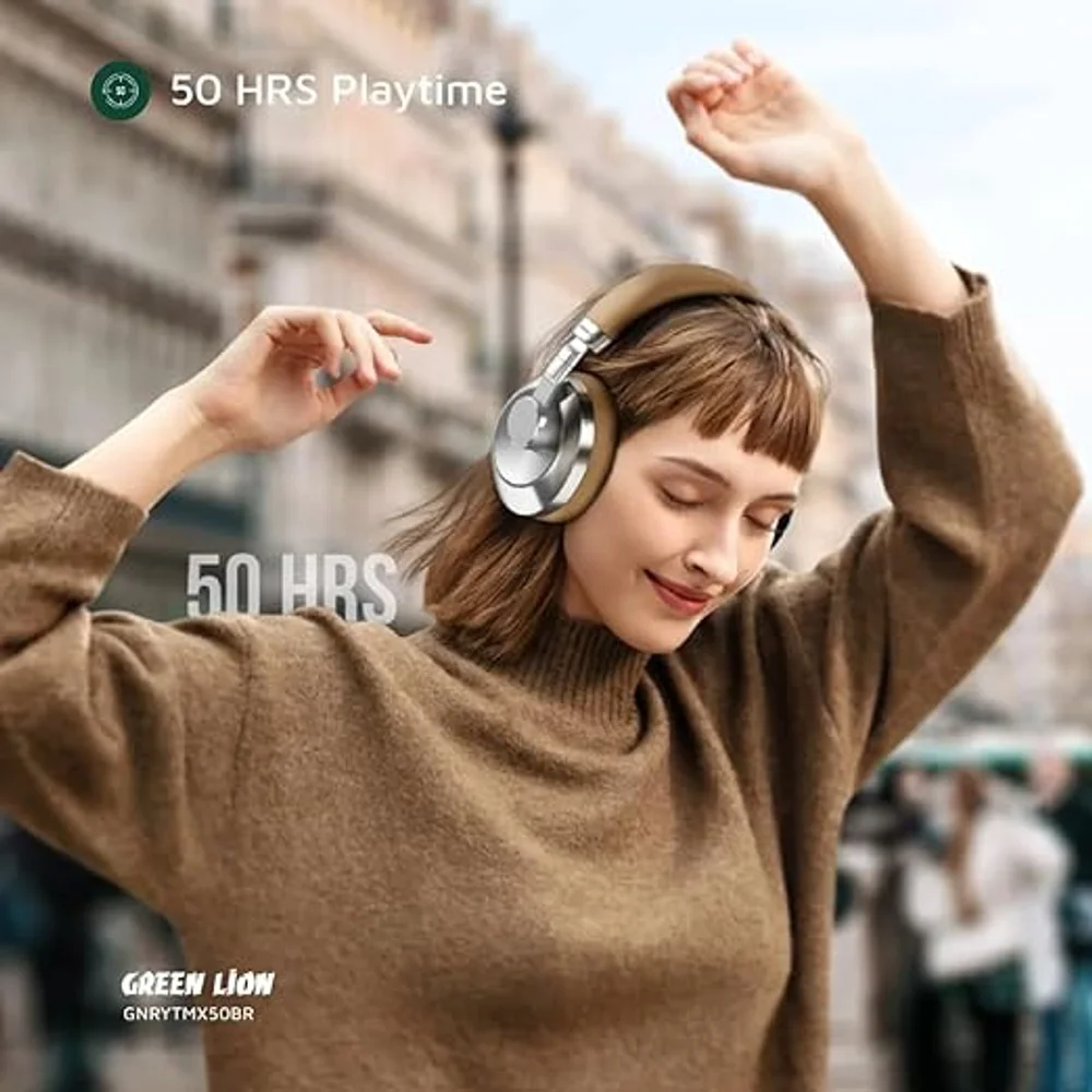 Green Lion Rhythm X50 ANC Wireless Headphone Brown 30dB ANC Bluetooth 6.0 1.5h Charge 3 Green Lion Rhythm X50 ANC Wireless Headphone Brown detail view - Totot.ae