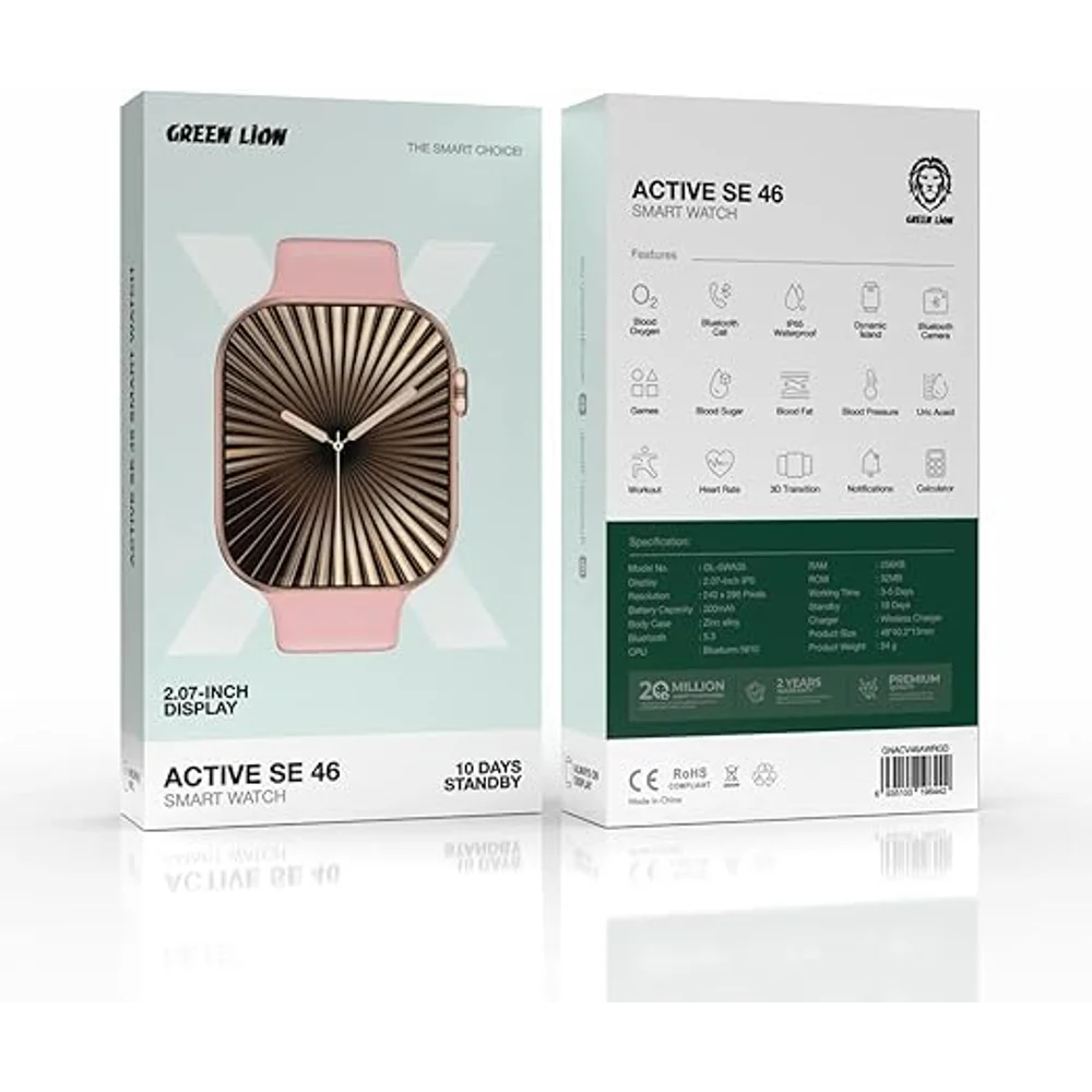 Green Lion Active SE 46 Smart Watch Pink Blueturm Processor Camera Control Games 2 Green Lion Active SE 46 Smart Watch Pink product view - Totot.ae