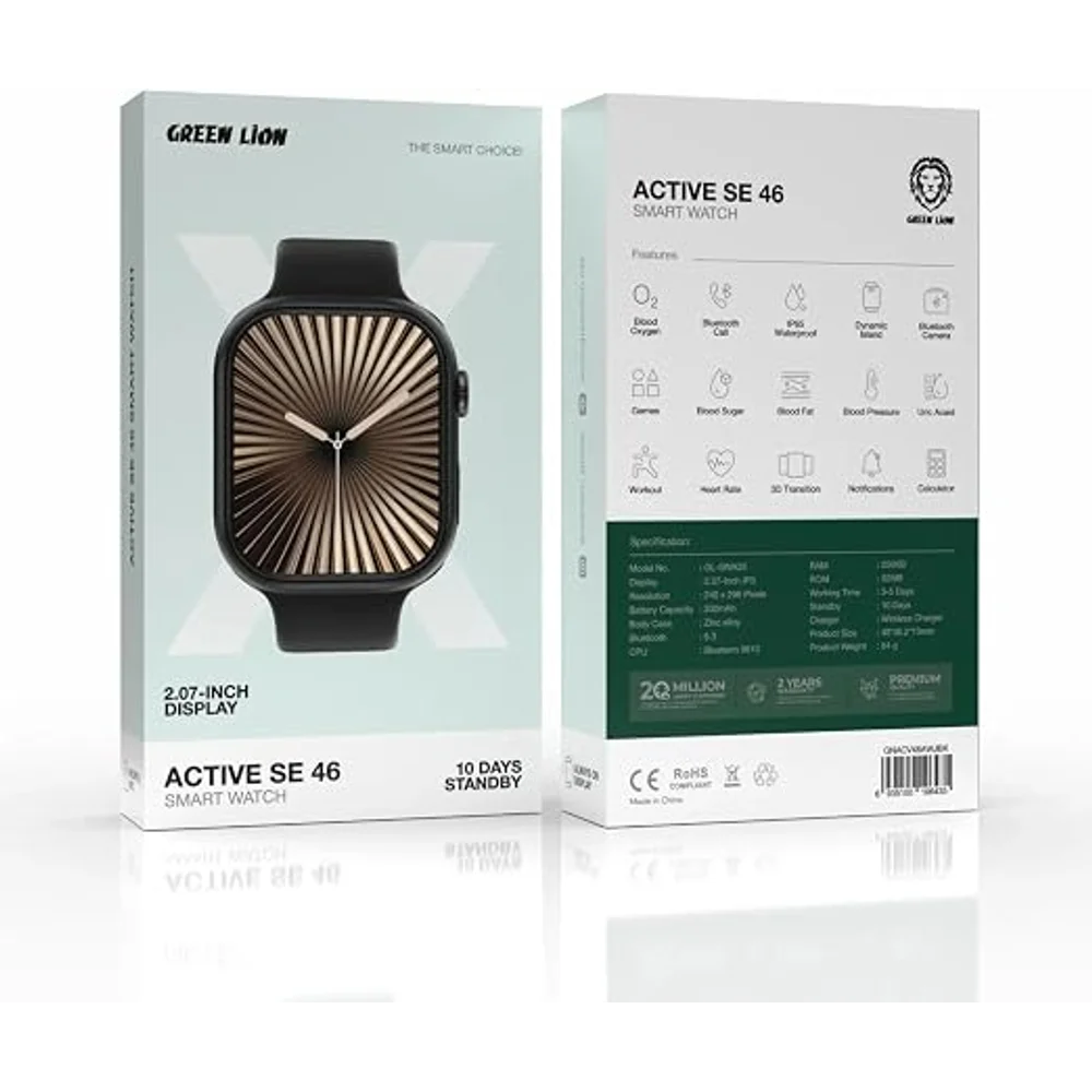 Green Lion Active SE 46 Smart Watch Black 2.07 Inch IPS Uric Acid Monitor IP65 2 Green Lion Active SE 46 Smart Watch Black product view - Totot.ae