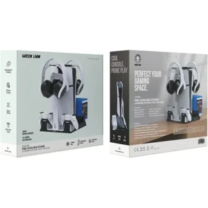 Green Lion PS5 Cooling Stand Charging Station Dual Controller Charger Cooling Fan LED Indicator PS5 Accessories