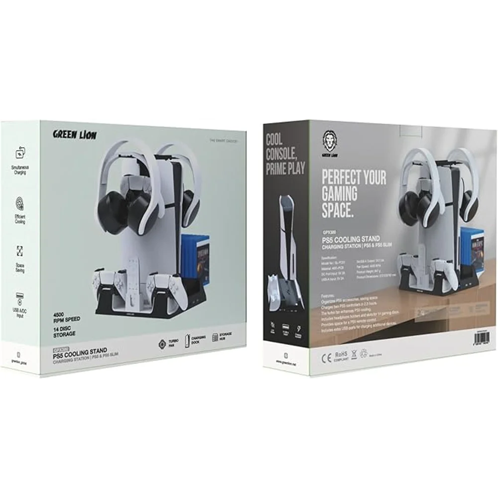 Green Lion PS5 Cooling Stand Charging Station Dual Controller Charger Cooling Fan LED Indicator PS5 Accessories 2 Green Lion PS5 Cooling Stand Charging Station Dual Controller Charger Cooling Fan LED Indicator PS5 Accessories - Image 2