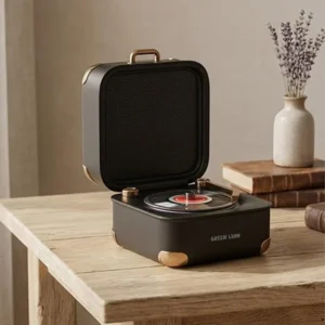 Green Lion Gramo Vinyl Wireless Speaker Black Bluetooth 5.3 Retro Design 10W Sound Portable Speaker