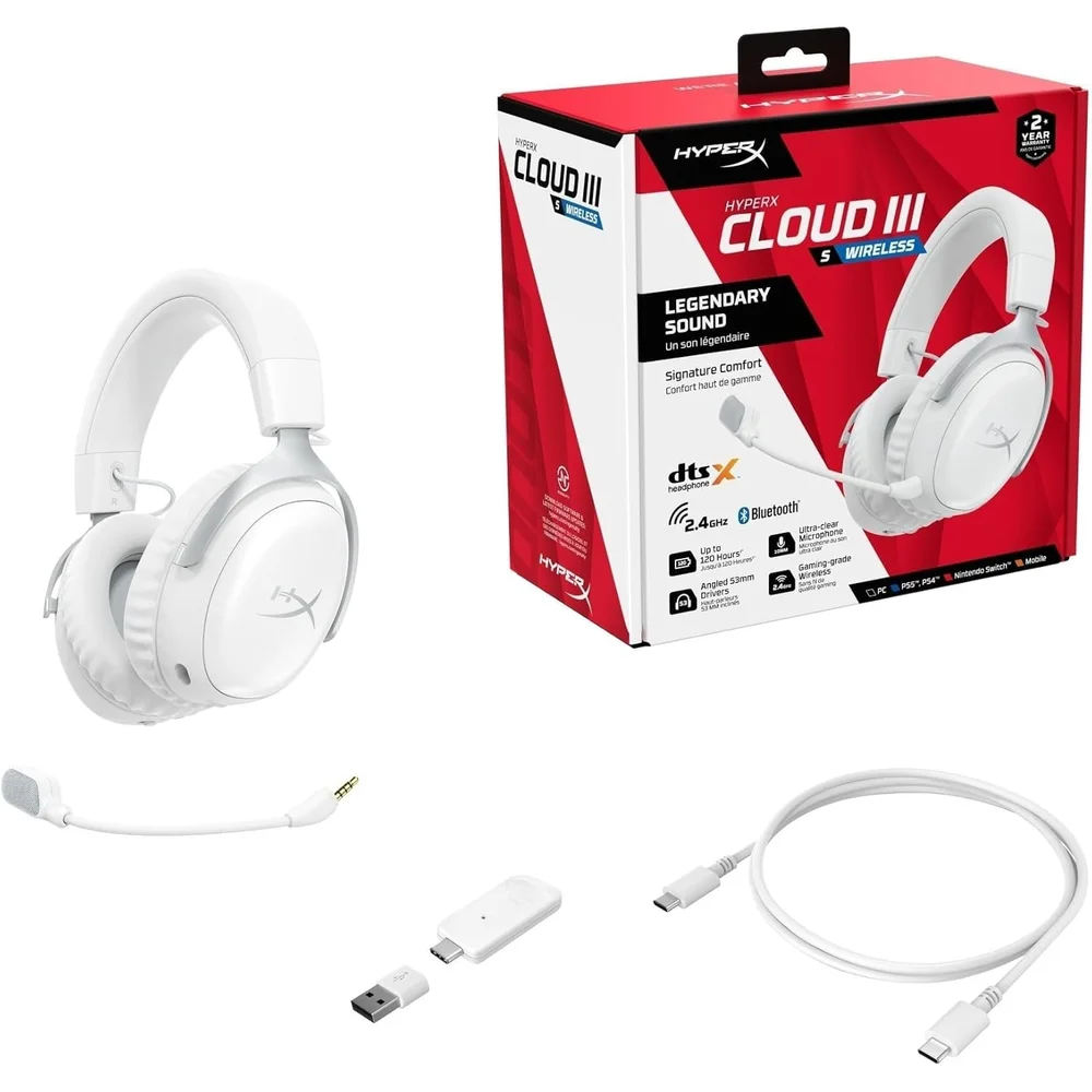 HyperX Cloud III S Wireless Gaming Headphones White - 200H Battery, 53mm Drivers, DTS 3 HyperX Cloud III S Wireless Gaming Headphones White - 200H Battery, 53mm Drivers, DTS - Image 3