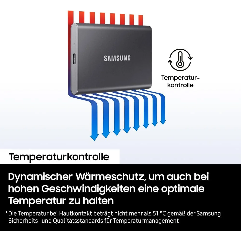 SAMSUNG SSD T7 Portable 1TB - USB 3.2 Gen 2, 1050 MB/s, Gray 6 SAMSUNG SSD T7 Portable 1TB - USB 3.2 Gen 2, 1050 MB/s, Gray - Image 6