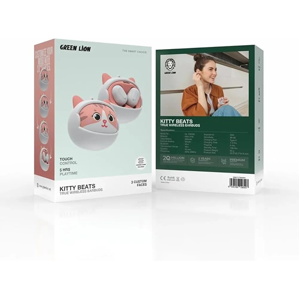 Green Lion Kitty Beats True Wireless Earbuds Bluetooth 5.3 Touch Control Noise Cancellation 4 Green Lion Kitty Beats True Wireless Earbuds Bluetooth 5.3 Touch Control Noise Cancellation - Image 4