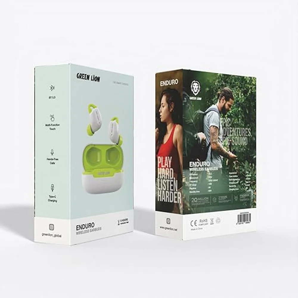 Green Lion Enduro Wireless Earbuds White 6H Playtime 60H Standby Bluetooth 5.3 100dB 2 Green Lion Enduro Wireless Earbuds White product view - Totot.ae