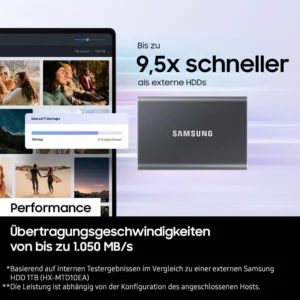 SAMSUNG SSD T7 Portable 1TB – USB 3.2 Gen 2, 1050 MB/s, Gray