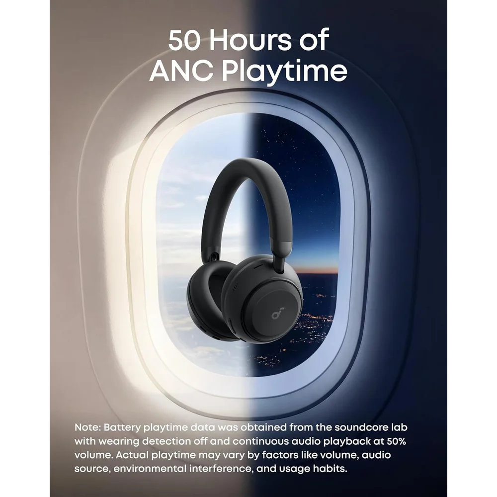 Soundcore Space 2 by Anker Jet Black - Active Noise Cancelling Headphones, 50H Playtime, LDAC Hi-Res 5 Soundcore Space 2 by Anker Jet Black - Active Noise Cancelling Headphones, 50H Playtime, LDAC Hi-Res - Image 5