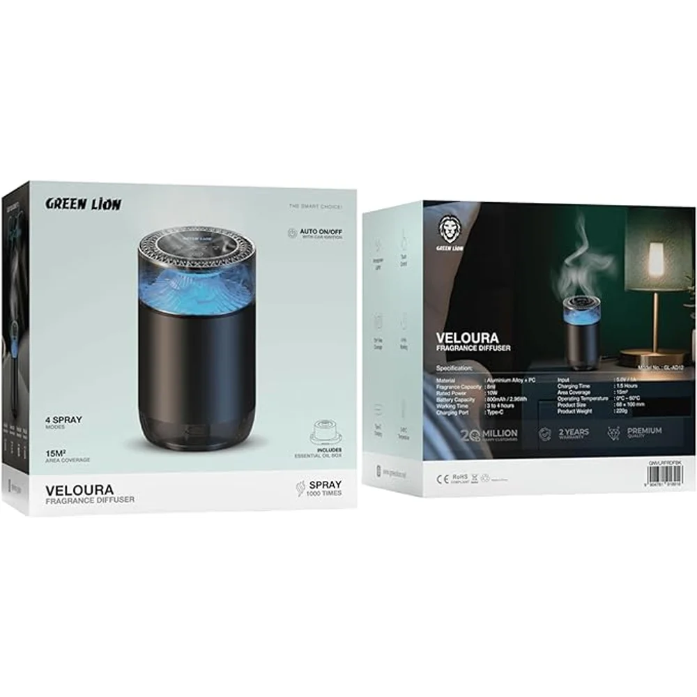Green Lion Veloura Fragrance Diffuser Ultrasonic Aromatherapy Diffuser LED Lights Auto Shut Off Premium Design 5 Green Lion Veloura Fragrance Diffuser Ultrasonic Aromatherapy Diffuser LED Lights Auto Shut Off Premium Design - Image 5