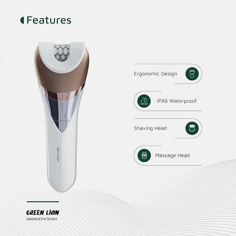 Green Lion 5 in 1 Cordless Epilator Kit Rechargeable Hair Removal Multiple Heads Painless Epilation Body Grooming 4 Green Lion 5 in 1 Cordless Epilator Kit Rechargeable Hair Removal Multiple Heads Painless Epilation Body Grooming - Image 4