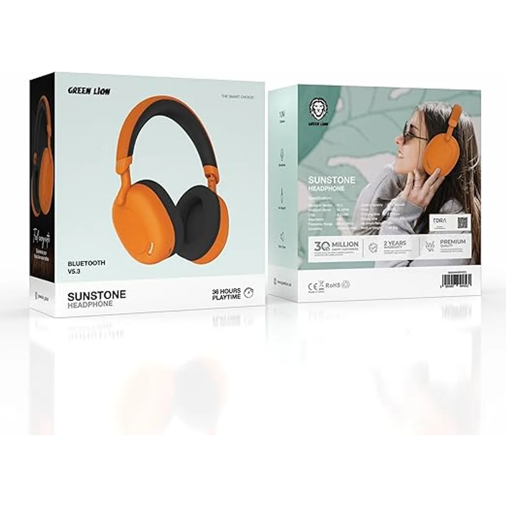 Green Lion Sunstone Wireless Headphone Orange 36H Playtime 40mm Driver AUX Bluetooth 5.3 2 Green Lion Sunstone Wireless Headphone Orange product view - Totot.ae