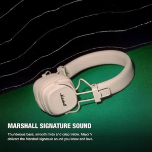 Marshall Major V Bluetooth Headphones Cream – 100+ Hours Playtime, Foldable Wireless, Multi-Directional Knob