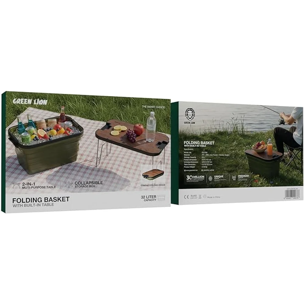 Green Lion Folding Basket With Built In Table Portable Storage Collapsible Organizer Multi Function Basket with Table Top 6 Green Lion Folding Basket With Built In Table Portable Storage Collapsible Organizer Multi Function Basket with Table Top - Image 6