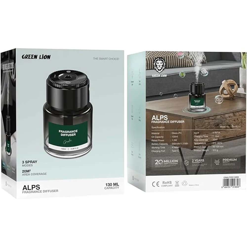 Green Lion Alps Fragrance Diffuser 130mL Ultrasonic Aromatherapy Diffuser LED Lights Auto Shut Off Quiet Operation 6 Green Lion Alps Fragrance Diffuser 130mL Ultrasonic Aromatherapy Diffuser LED Lights Auto Shut Off Quiet Operation - Image 6