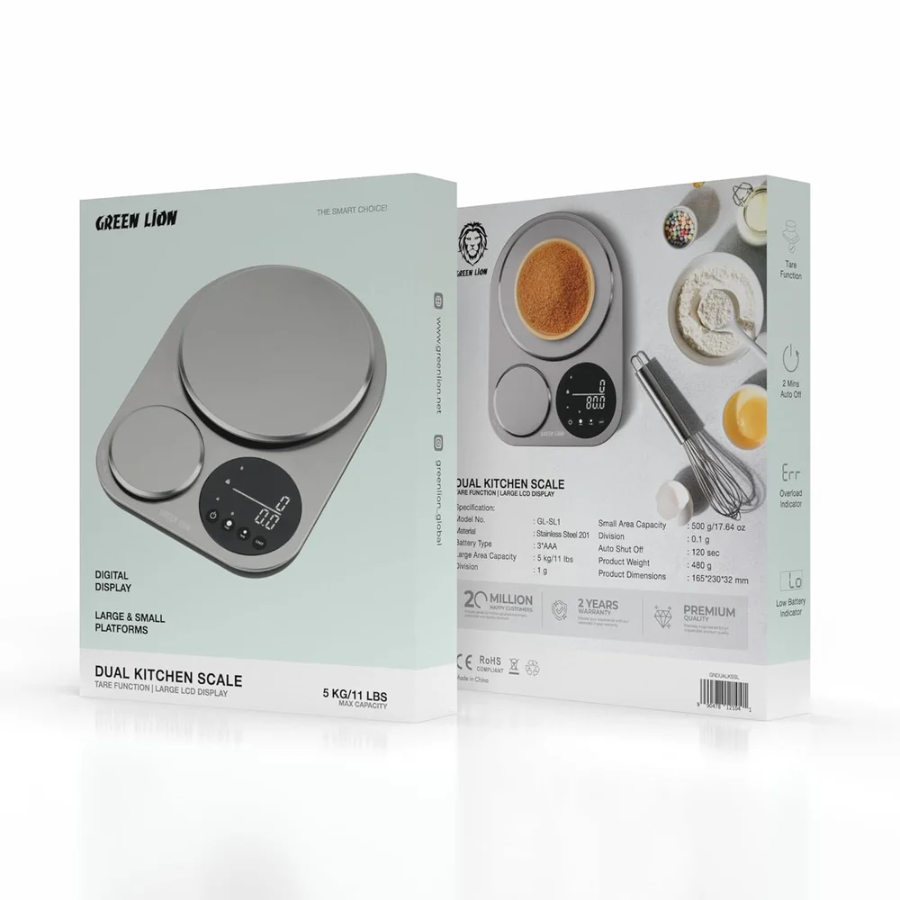 Green Lion Dual Kitchen Scale Digital Food Scale Dual Platform High Precision LCD Display Tare Function 4 Green Lion Dual Kitchen Scale Digital Food Scale Dual Platform High Precision LCD Display Tare Function - Image 4