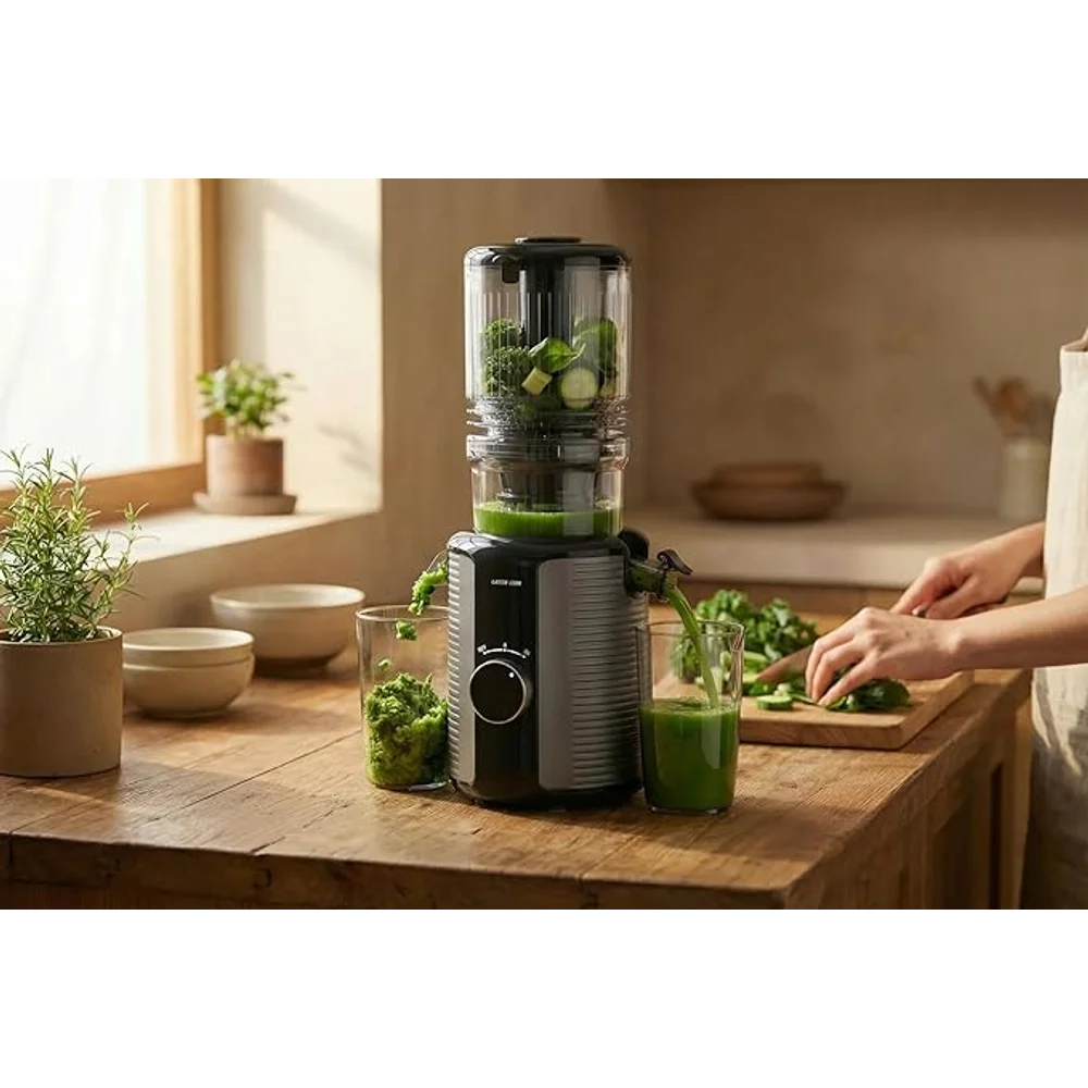 Green Lion Slow Juicer Pro Cold Press 1.2L 300W Copper Motor 58 RPM 128mm Chute 3 Green Lion SLOW JUICER PRO detail view - Totot.ae