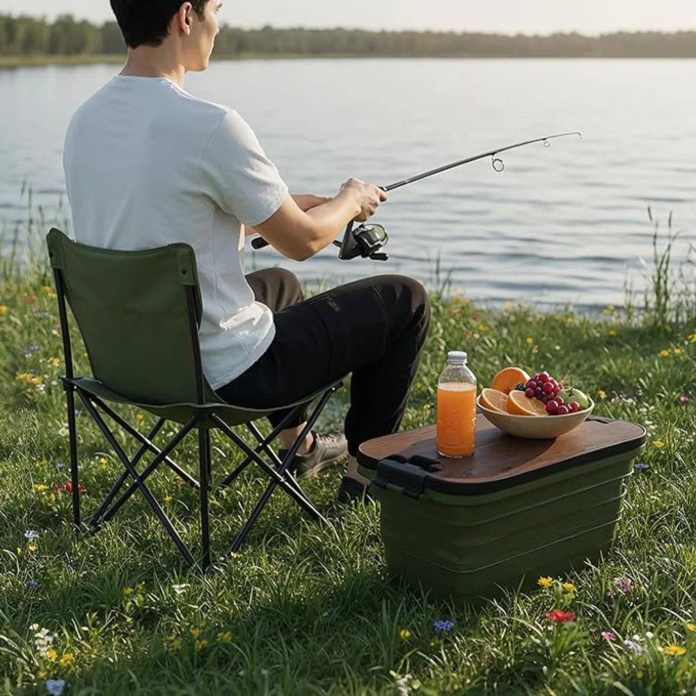 Green Lion Folding Basket With Built In Table Portable Storage Collapsible Organizer Multi Function Basket with Table Top 3 Green Lion Folding Basket With Built In Table Portable Storage Collapsible Organizer Multi Function Basket with Table Top - Image 3
