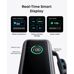 Anker Laptop Power Bank 25K 165W – Built-In Retractable Cables, Black