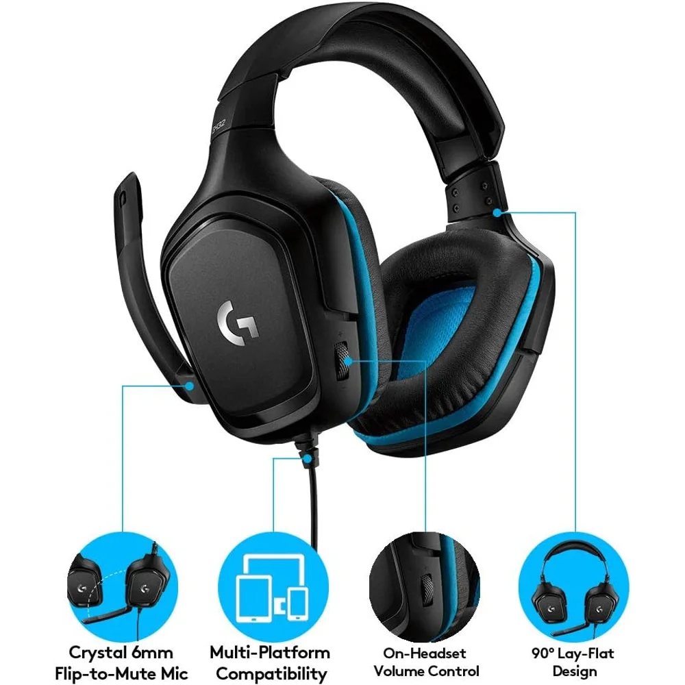 Logitech G432 Wired Gaming Headset - 7.1 Surround, DTS, Flip-to-Mute 7 Logitech G432 Wired Gaming Headset - 7.1 Surround, DTS, Flip-to-Mute - Image 7