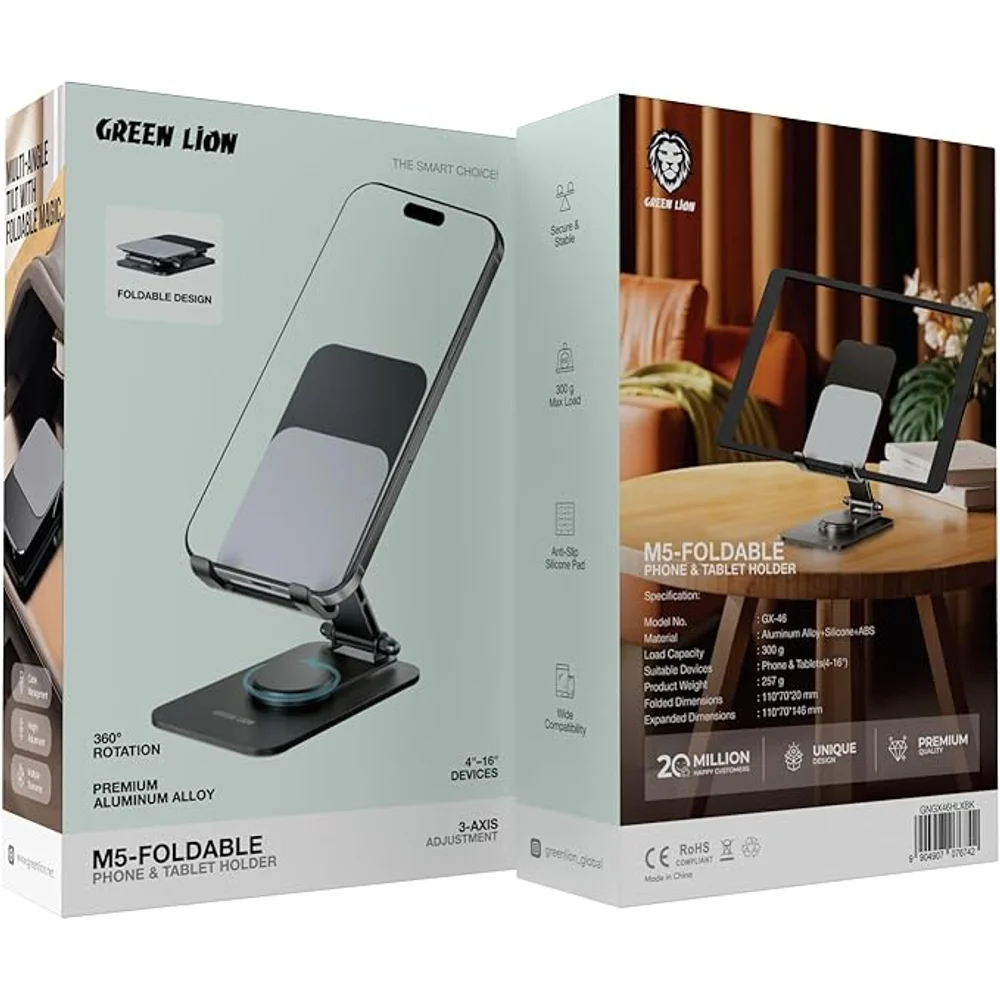 Green Lion M5 Foldable Phone Tablet Holder Adjustable Portable Multi Angle Stand Universal Compatibility 4 Green Lion M5 Foldable Phone Tablet Holder Adjustable Portable Multi Angle Stand Universal Compatibility - Image 4