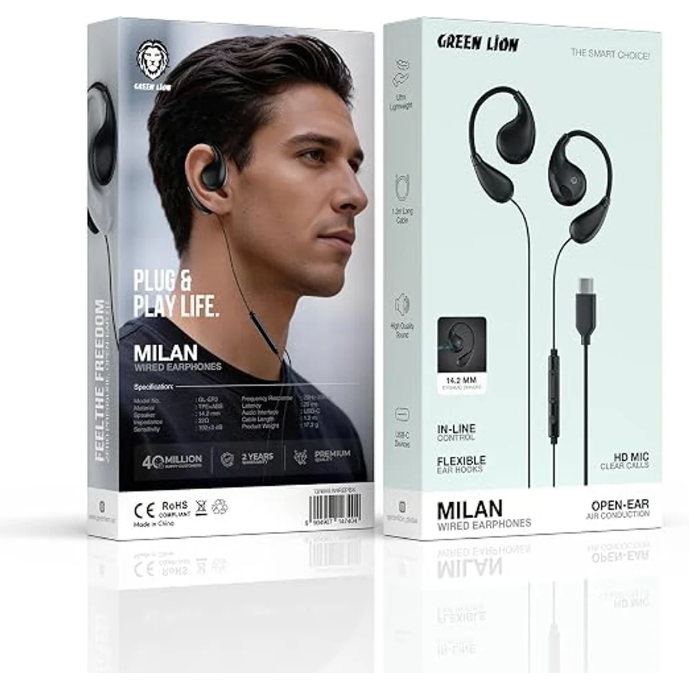 Green Lion Milan Wired Earphones Open Ear Type C Comfortable Fit Clear Sound Universal Compatibility 4 Green Lion Milan Wired Earphones alternate view - Totot.ae